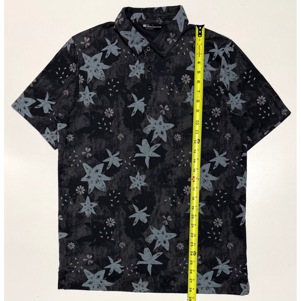 TravisMathew Mens Large Grey Black Floral Leaf Print Golf Polo Shirt RN 123280
